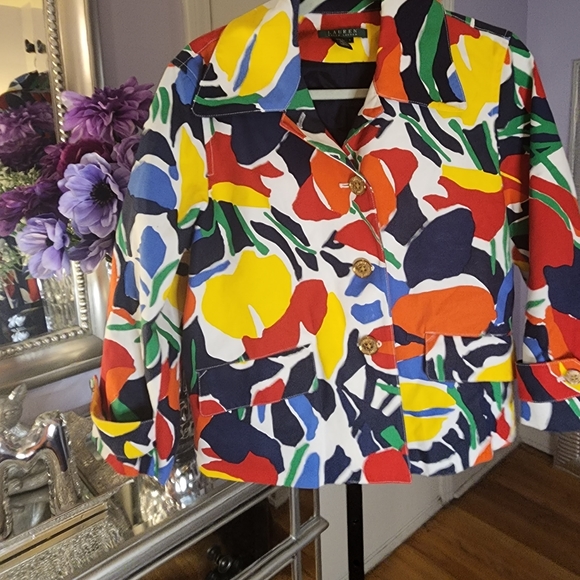 Abstract Floral Print blazer jacket - Picture 2 of 13